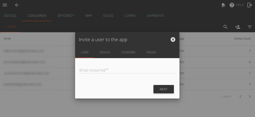Consumer Mobile App Invites Screenshot from Portal